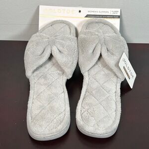 Gold Toe Womens Slippers Memory Foam Bow Gray XLarge 10 11 Open Cozy Comfort NEW